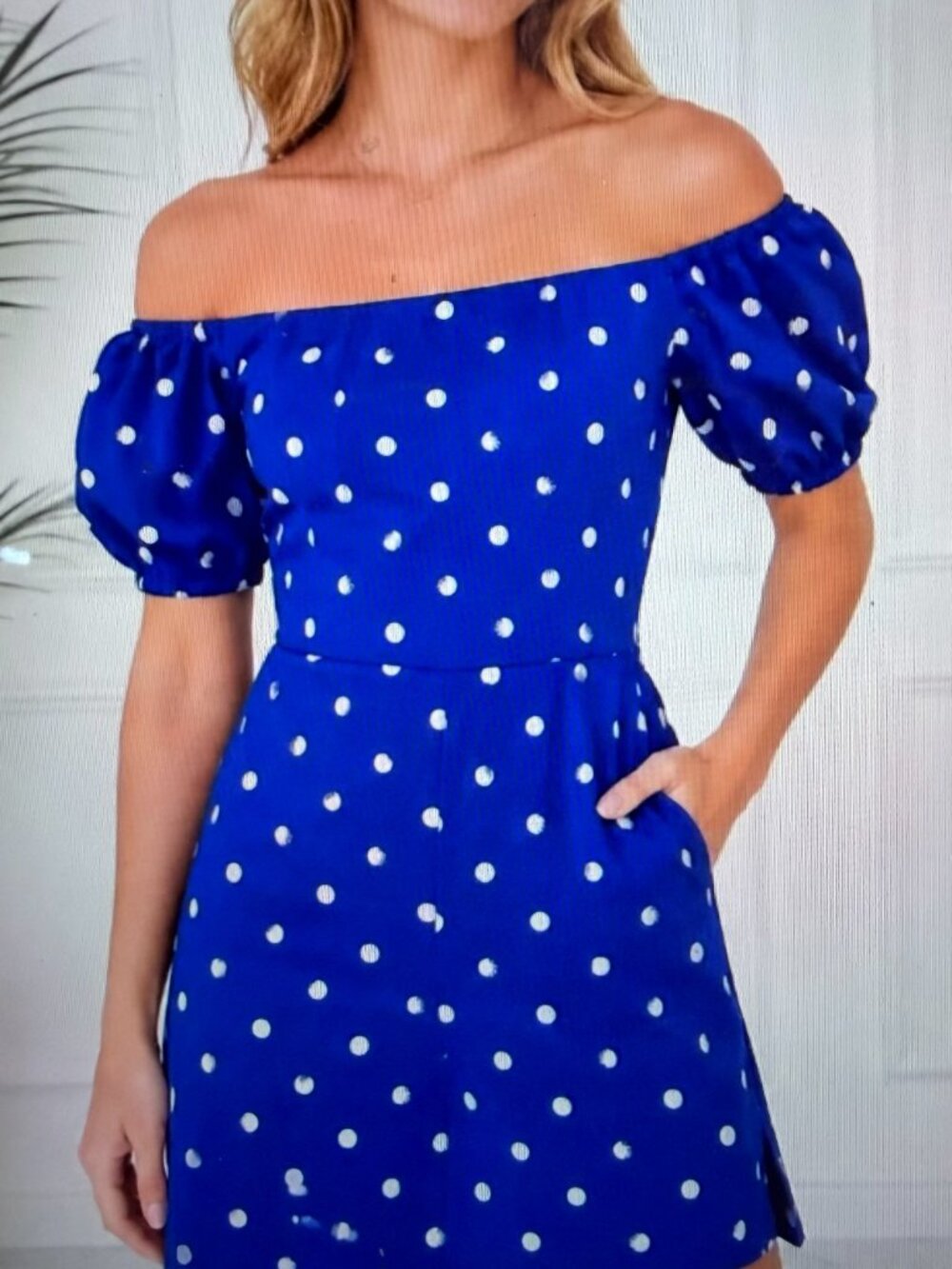 Lilly Pulitzer Janice Off-the-Shoulder Dress Blue Polka Dot Size